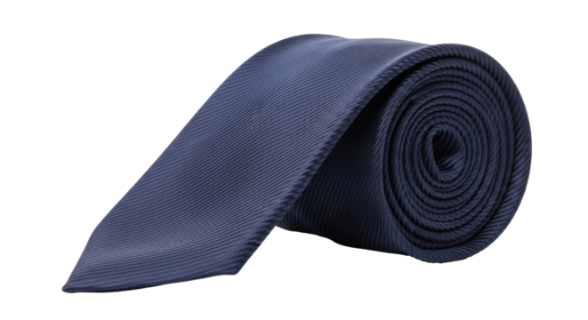 Elegantly Rolled Blue Silk Necktie on Isolated transparent background
