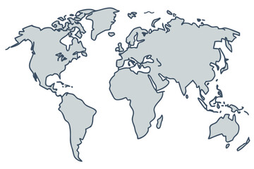 Gray World Map Outline With Country Borders earth globe