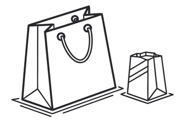 Two shopping bags one large one small line art paper bag