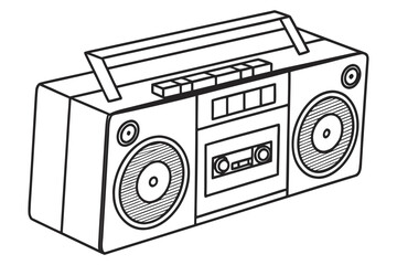 Outline of a Retro Boombox with Cassette Tape radio