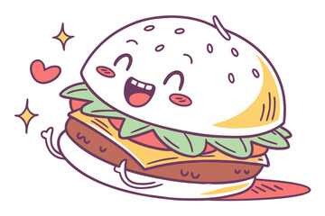 Joyful Cartoon Hamburger with Arms and Legs Dancing