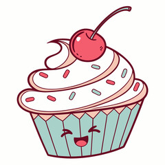Winking Cupcake with Cherry and Sprinkles frosting