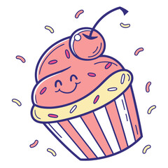 Happy Cupcake with Cherry and Confetti frosting smiling