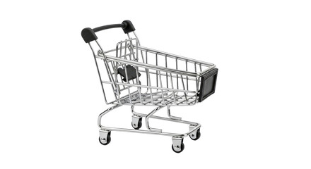 Miniature Empty Shopping Cart with Black Handle on Isolated transparent background