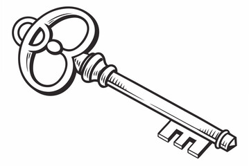 Stylized Ornate Key Drawing on White Background vintage