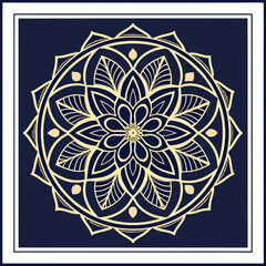 Ornate Golden Mandala on Navy Blue Background geometric