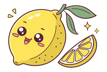 Kawaii lemon character with a slice fruit cartoon
