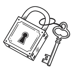 Vintage Padlock and Skeleton Key Illustration security