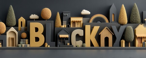 Contemporary 3D typography with architectural and nature-inspired elements