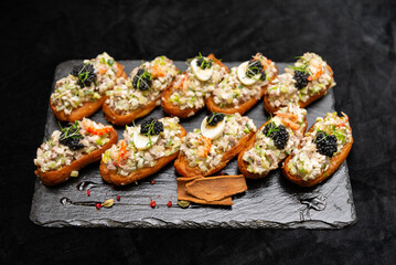 Gourmet appetizers with caviar variety