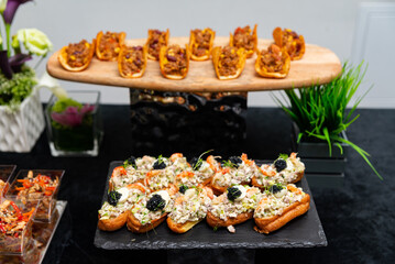 Elegant catering display with hors d'oeuvres