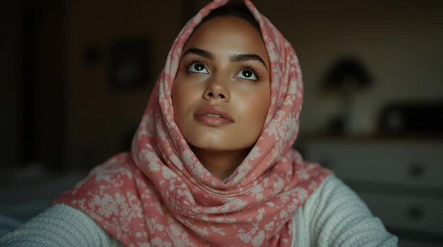 a woman in a hijab is looking at a laptop