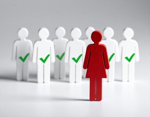 Red Female Icon Standing Out from Approved White Male Icons - Focus on Gender Selection