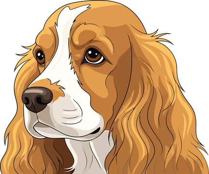 American Cocker Spaniel Dog Breed Portrait Vector Cartoon Illustration Head on Transparent Background Golden Fluffy Pet Animal Canine Friend Smiling
