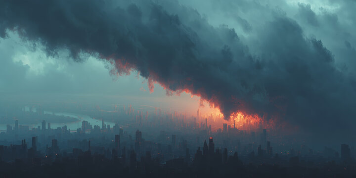 Stock market trends transform into foreboding storm clouds over city skyline