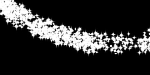 A glittering arc of white four-pointed stars on a solid black background.