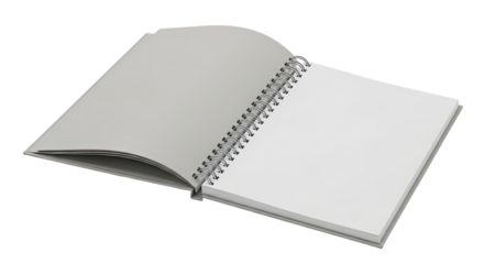 Open Spiral Bound Notebook with Blank Pages, Isolated transparent background