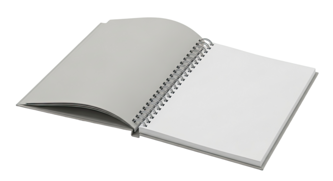 Open Spiral Bound Notebook with Blank Pages, Isolated transparent background