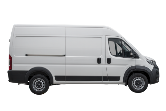 Modern white delivery van ready for commercial use, ideal for logistics, transportation, and business needs, this vehicle represents efficiency and reliability on the road, perfect for branding