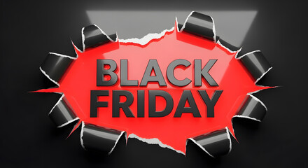 Black friday sale banner with torn paper effect revealing red background for seasonal discount event