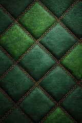 Fototapeta premium Elegant dark green textured diamond pattern background with stitching details