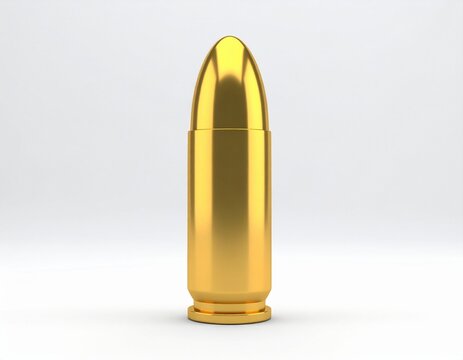 Single Brass Pistol or Rifle Cartridge with Copper-Jacketed Bullet Isolated on White