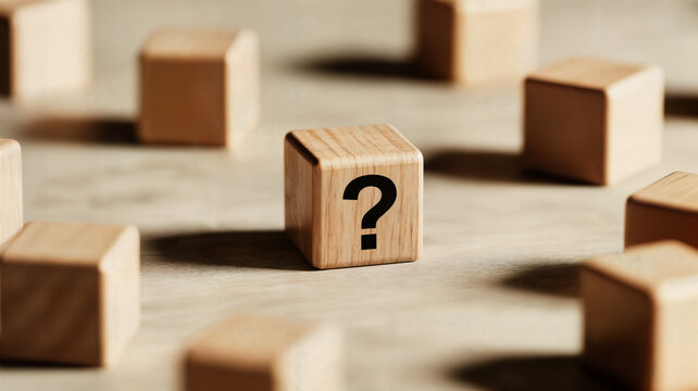 Wooden blocks with question marks symbolize uncertainty problemsolving and decisionmaking in business education and personal development emphasizing curiosity and the search for answers - Powered by Adobe