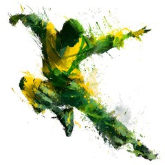 Abstract illustration of a man dancing Samba in an explosion of colorful paint on a white background