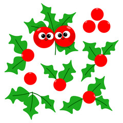 Cheerful Holiday Holly with Cartoon Berries Collection