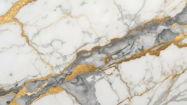 Elegant white marble texture featuring luxurious gold and subtle gray veins. Perfect for opulent backgrounds, sophisticated design projects, and high-end aesthetic applications.