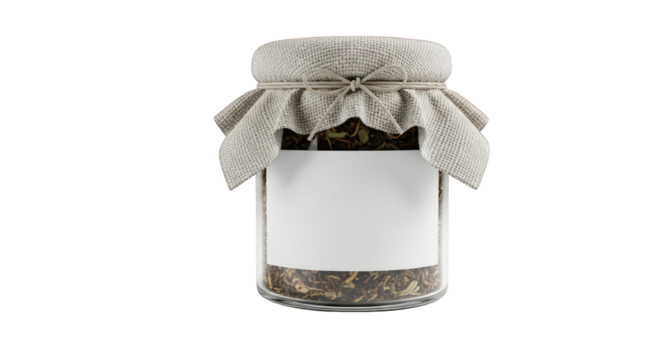Close-up of a jar with a blank label isolated on a transparent background