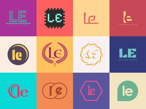 LE logo company template. Letter l and e logotype. Set different classic serif lettering and modern bold text with design elements. Initial font typography. - Powered by Adobe