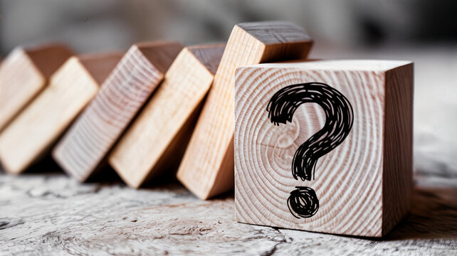 Wooden blocks with a question mark symbol represent uncertainty problemsolving and decisionmaking in business education and personal development fostering curiosity and critical thinking