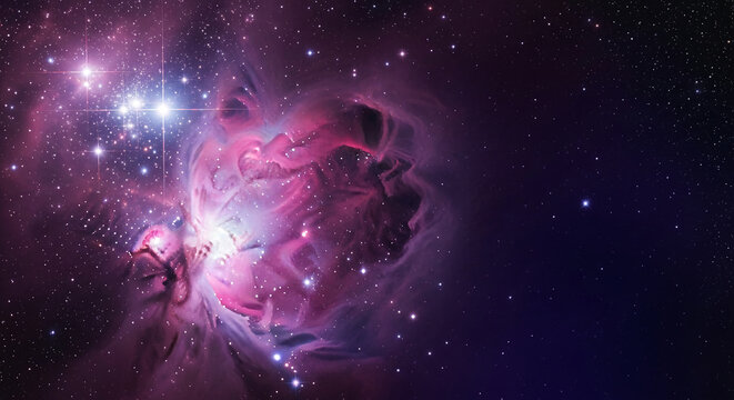 Image of cosmic nebula with bright star cluster in purple and pink hues. Represents vast space, cosmic events, and the wonder of astronomical phenomena.