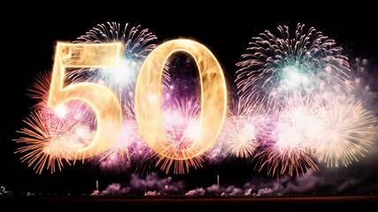Spectacular Fireworks Display Celebrating 50th Anniversary Against Black Sky