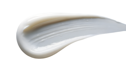 A close-up of a glossy, creamy white swirl with soft curves and subtle light reflections on a stark black backdrop. Evokes skincare, cosmetics, luxury, and tactile texture.