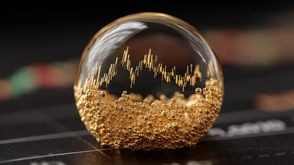 Golden bubble floats above stock chart amid market activity