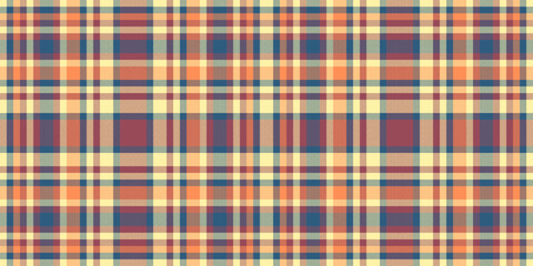 Home seamless fabric background, celebrate vector texture pattern. Costume plaid check textile tartan in yellow and red colors.