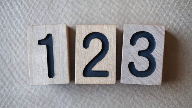 Wooden blocks displaying the numbers one two and three ideal for educational resources children's learning materials and counting exercises promoting early childhood development and numeracy skills