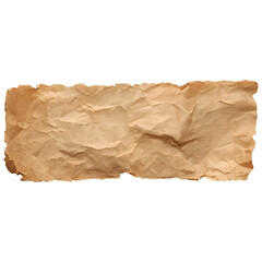 Obraz premium This image features a rectangular piece of aged, crumpled parchment paper with torn edges, isolated on a transparent background.
