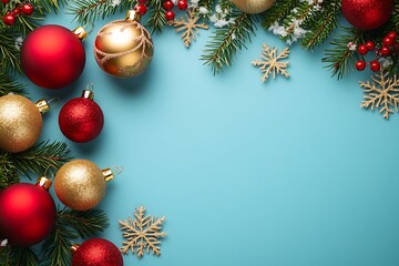 christmas background with balls and fir branches