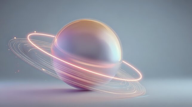 Abstract iridescent sphere with glowing rings a futuristic and modern design element suitable for technology and science presentations