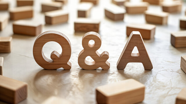 Wooden q&a letters surrounded by blocks on a textured surface ideal for educational content question and answer sessions learning materials and interactive presentations promoting knowledge and unders