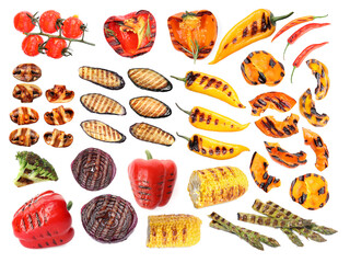 Set of grilled vegetables isolated on white