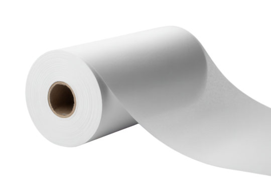 Roll of white paper smooth and clean ideal for printing and packaging applications on Transparent Background