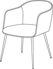 Modern minimalist armchair line art, stylish furniture outline illustration, contemporary chair design drawing, interior decor seating graphic, flat vector illustration