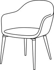 Modern minimalist armchair line art drawing, elegant furniture outline design, contemporary seating graphic for interior decor concepts, flat vector illustration