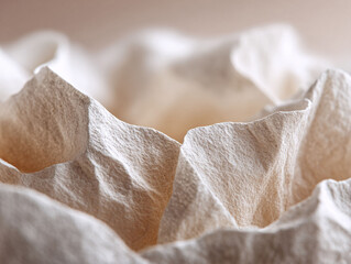 Obraz premium Abstract macro shot of textured, folded paper. Evokes softness, fragility, and organic forms. Ideal for backgrounds, textures, or symbolic representation.