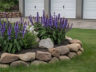 Garden flowers purple create a vibrant suburban landscape