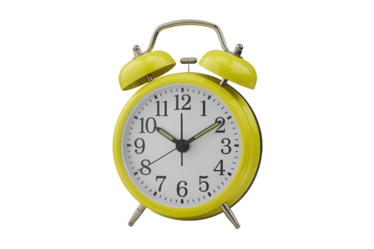 Yellow alarm clock on Transparent Background a classic timekeeping device perfect for reminders and wake-up calls